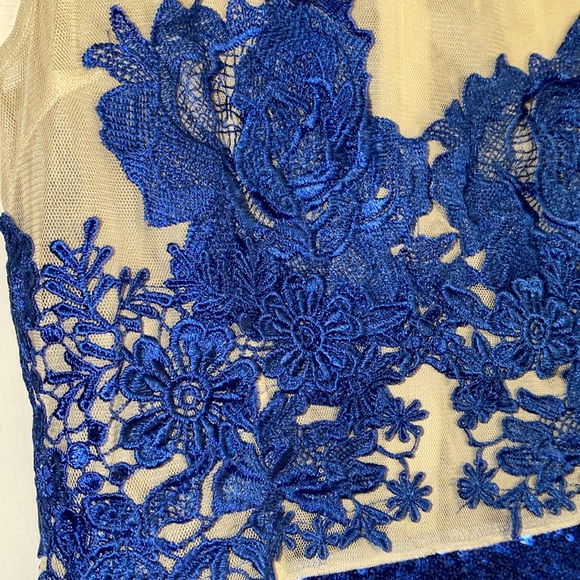 ❌DONATED❌Royal Blue Crochet Appliqué Sequins Mesh Lined Mini Dress - Picture 10 of 16